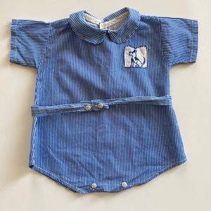 Vintage 1930s 40s striped romper with dog pocket applique